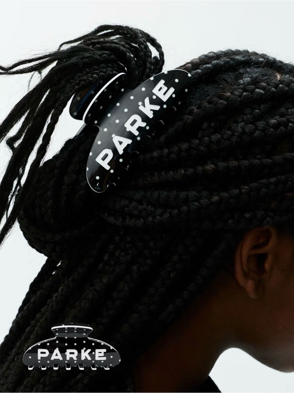Parke Black Hair Claw with White Polka Dots (New in Bag)